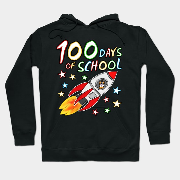 100 Days Of School Cat Space Rocket Kindergarten 2022 Hoodie by doodlerob